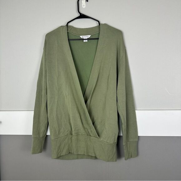 Athleta Purana V Neck Oversized Pullover Small Green Cozy Fall Workout Athletic - Picture 1 of 4